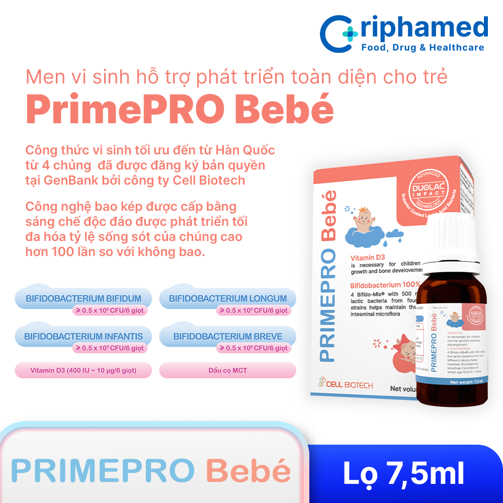 Men vi sinh PrimePro Bebé – Hỗ trợ phát triển toàn diện (Lọ 7,5ml)