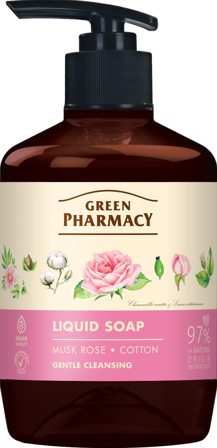 Xà phòng rửa tay Green Pharmacy Hoa hồng và Bông 460ml