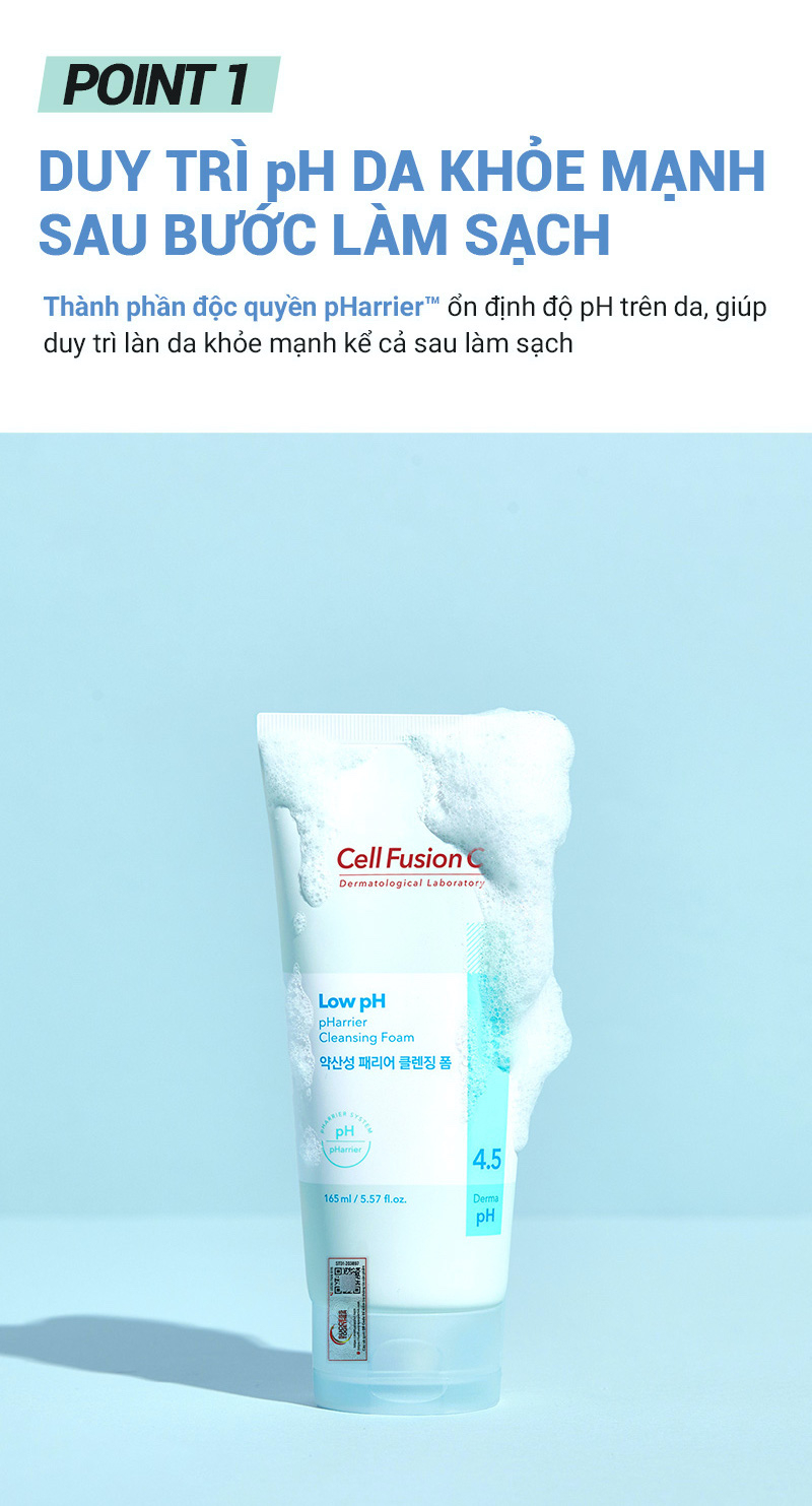 Sửa rửa mặt pH thấp – Cell Fusion C Low pH pHarrier Cleansing Foam 165ml