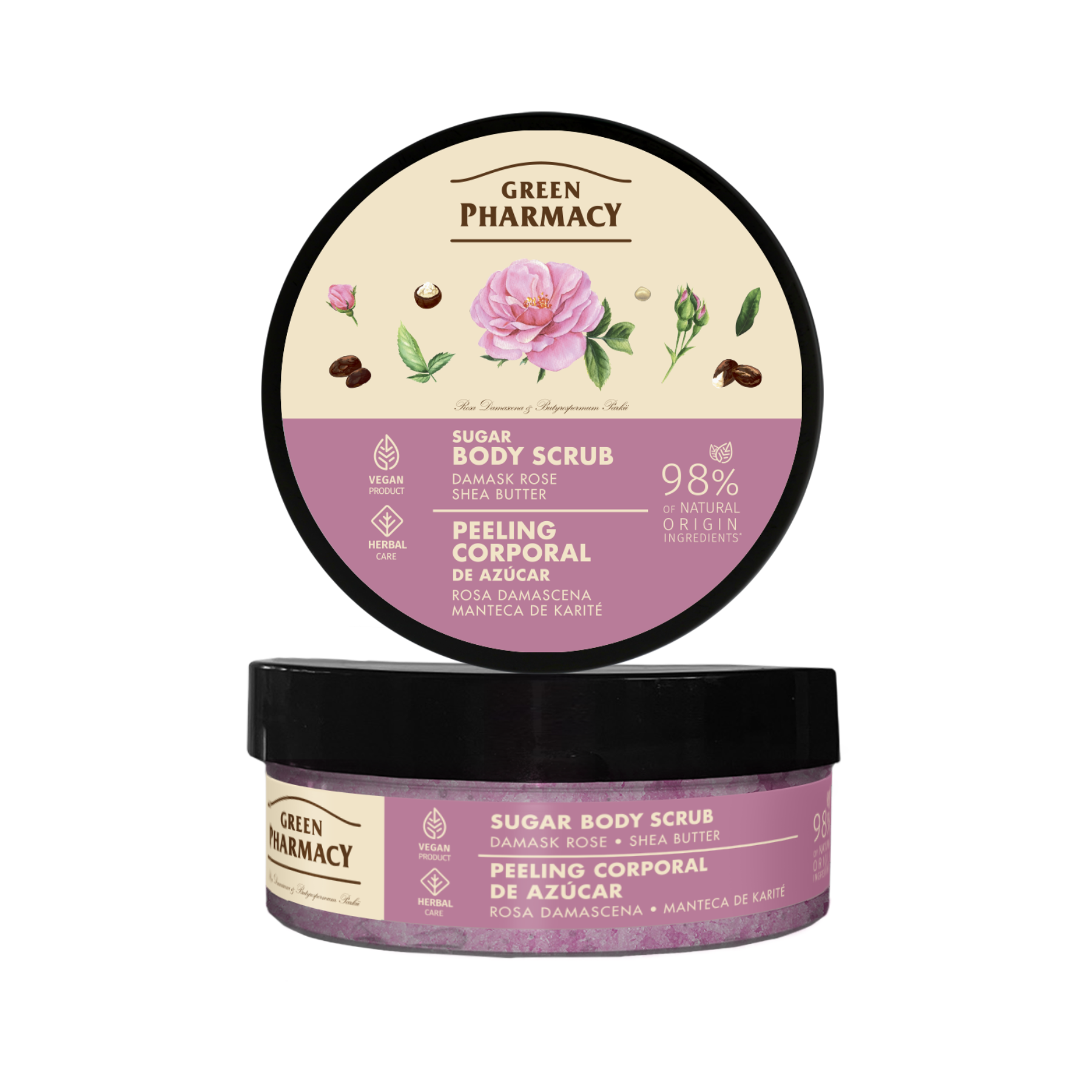 Tẩy da chết toàn thân Green Pharmacy Hoa hồng Damask và Bơ hạt mỡ 200ml