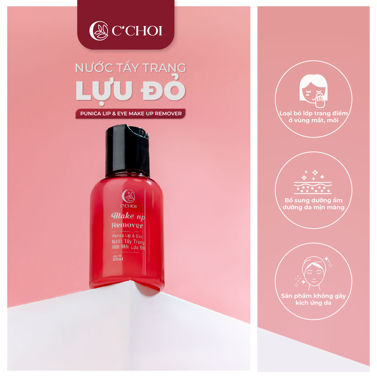 Nước tẩy trang mắt môi lựu đỏ – punica lip & eye make up remover