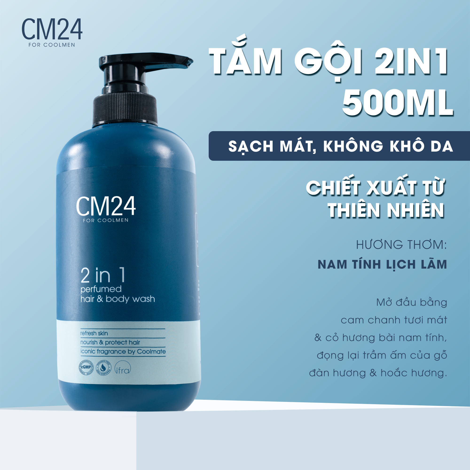 Tắm gội nam 2in1 hương nước hoa CM24 500ml