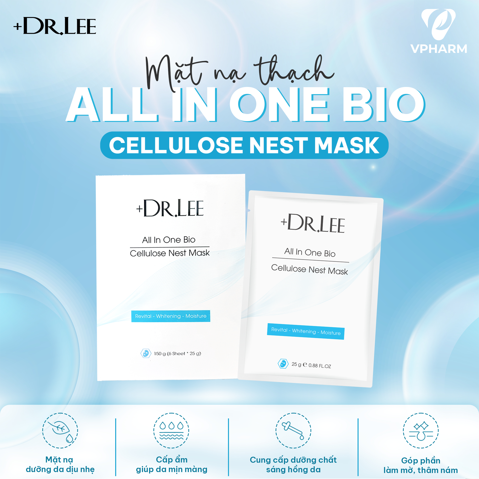Mặt nạ thạch All In One Bio Cellulose Nest Mask +Dr.Lee – Dưỡng sáng & phục hồi da (Hộp 150g)