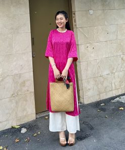 Set Áo dài cổ tròn Gấm hoa Ái Nhiên