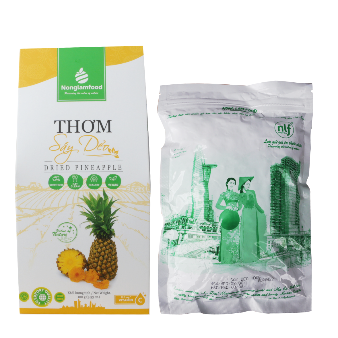 Thơm sấy dẻo Nonglamfood – Hộp 100g
