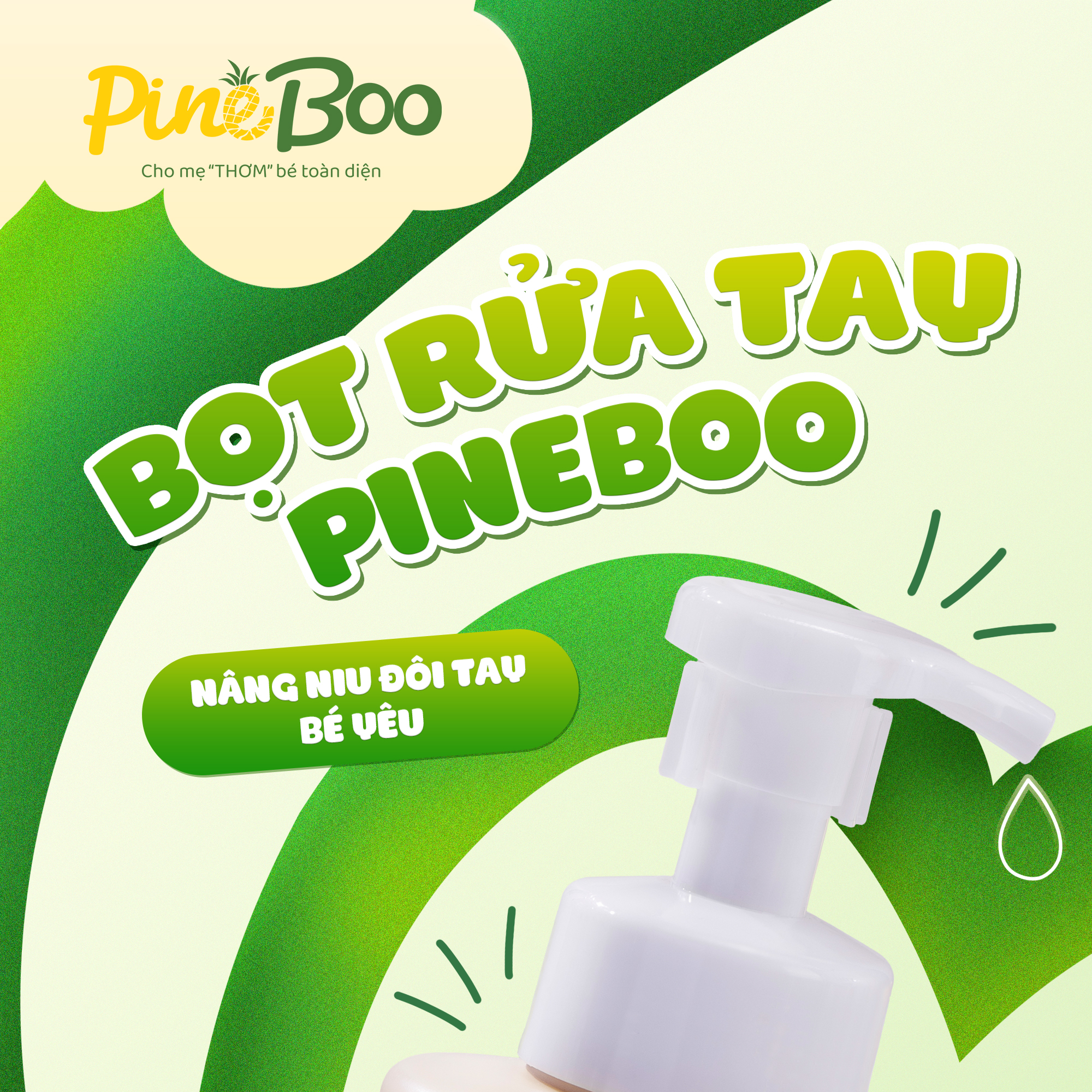 Bọt rửa tay Fuwa3e x Pineboo giảm ngứa, giảm hăm tã trẻ em và bé sơ sinh 300ml