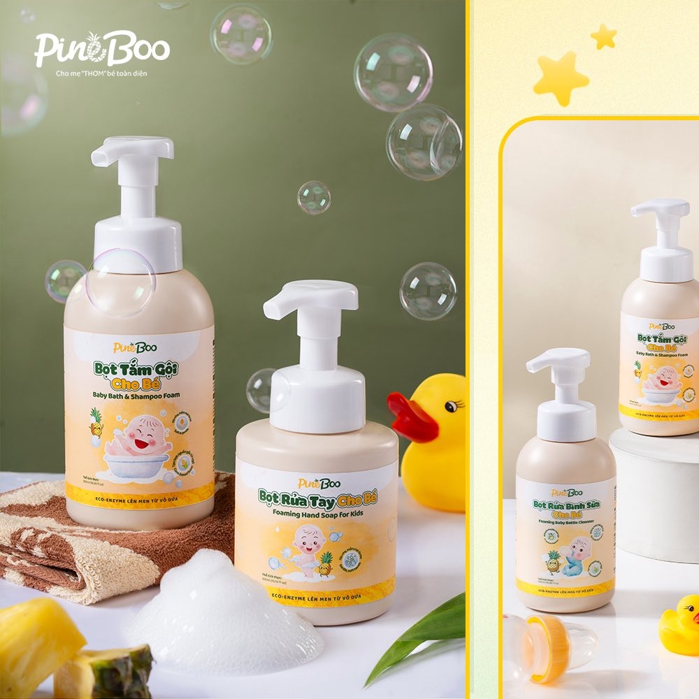 Bọt rửa tay Fuwa3e x Pineboo giảm ngứa, giảm hăm tã trẻ em và bé sơ sinh 300ml