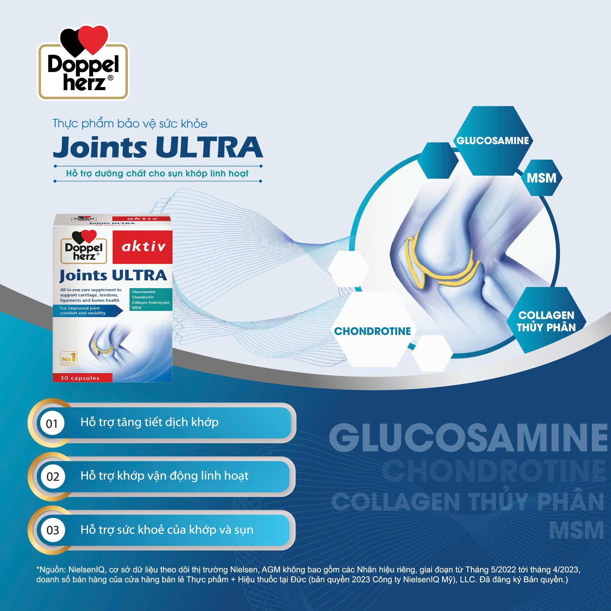 TPBVSK Joints ULTRA hỗ trợ giảm các triệu chứng thoái hóa khớp, bảo vệ sụn khớp ( hộp 30 viên)