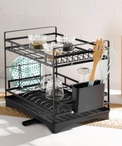 Kệ úp đa năng 2 tầng kèm khay hứng nước – Đen_342590