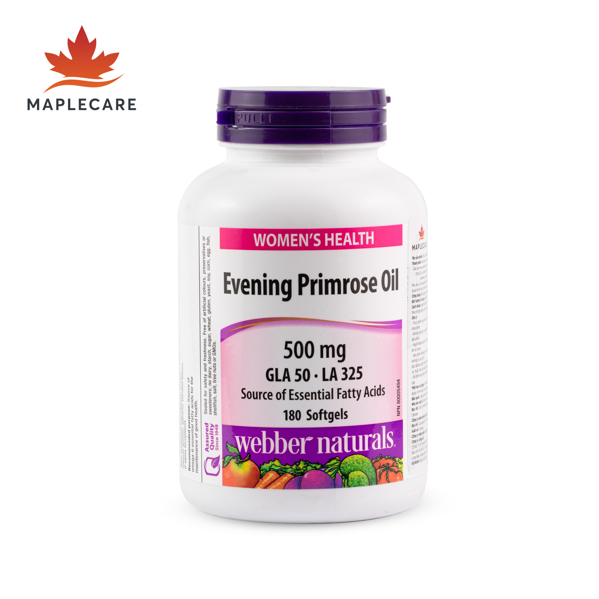 Thực phẩm bảo vệ sức khoẻ WEBBER NATURAL Evening Primrose Oil GLA 50 · LA 325 500 mg (Hộp 180 viên)