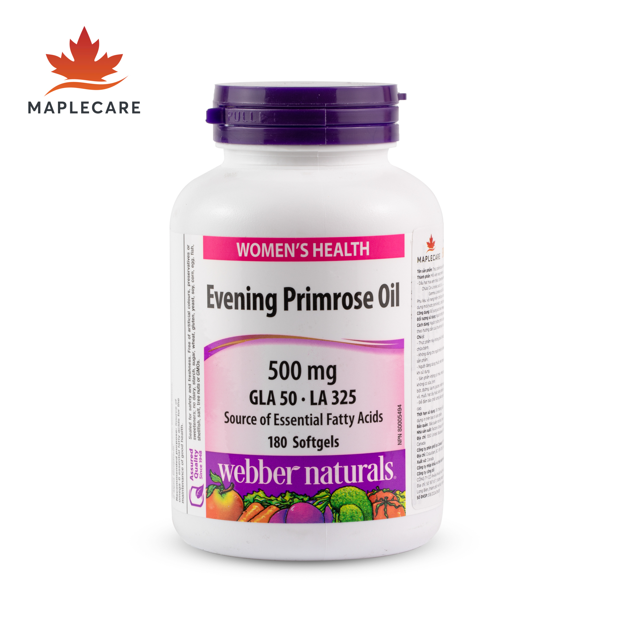 Thực phẩm bảo vệ sức khoẻ WEBBER NATURAL Evening Primrose Oil GLA 50 · LA 325 500 mg (Hộp 180 viên)